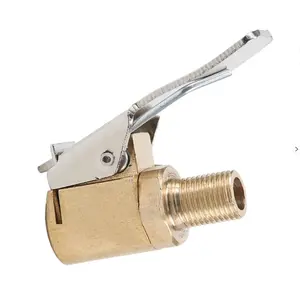 Tire Air Chuck with Clip Adapter, Brass Locking Tire Inflator Hose Adapter, Car Tire Inflator Nozzle Connector for Vehicle, Automotive Tire Inflator