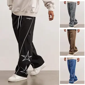 Vv-selected men’s sweatpants with star embroidery — fashionable casual joggers with pockets, soft and comfortable tapered sweatpants for lounging, streetwear, everyday wear, and outdoor sports