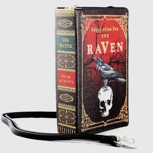The Raven Book Crossbody Clutch by Edgar Allan Poe - Vintage Inspired Design with Skull and Raven Motif