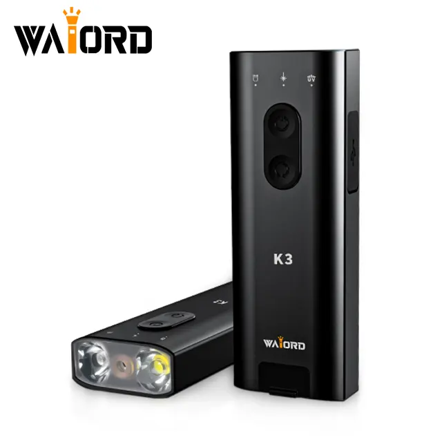 WAIORD K3 EDC Flashlight, 800 Lumens Multi-Light LED Flashlight with Red Laser, UV Light & Ignition Lighter Function, USB-C Rechargeable