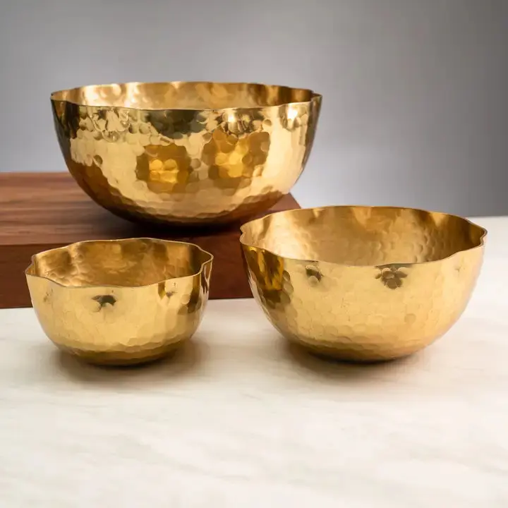 Gold Hammered Scalloped Bowl (set of 3)