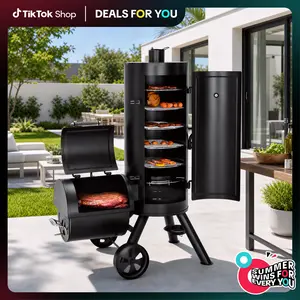 Captiva Designs Heavy Duty Smoker, X-Large Charcoal Grill with Offset Smoker, 942 sq.in. Cooking Area, For Outdoor Camping Family & Friends Gathering Barbecue