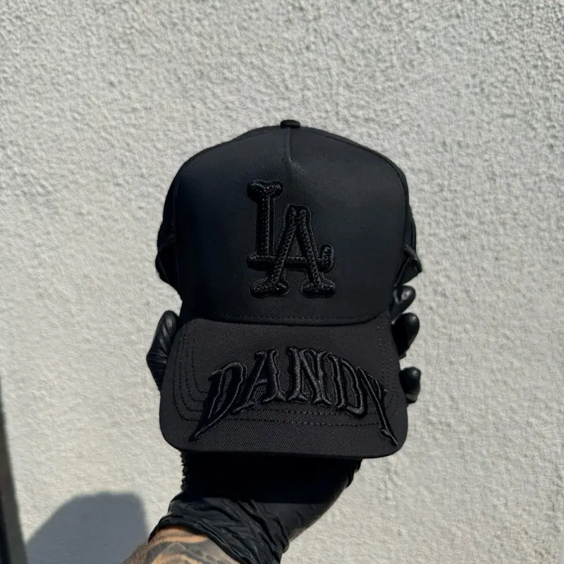 Unisex Black Heathrow Cap with LA Logo & Embroidery, Halloween Spooky Ensemble Accessory for Urban Flair