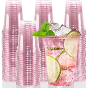 50 Pcs 12oz Colorful Transparent Party Cups, Plastic Cups, plastic clear cups, Pet Material, Blue, Ideal for Birthday Wedding Conference Christmas Parties