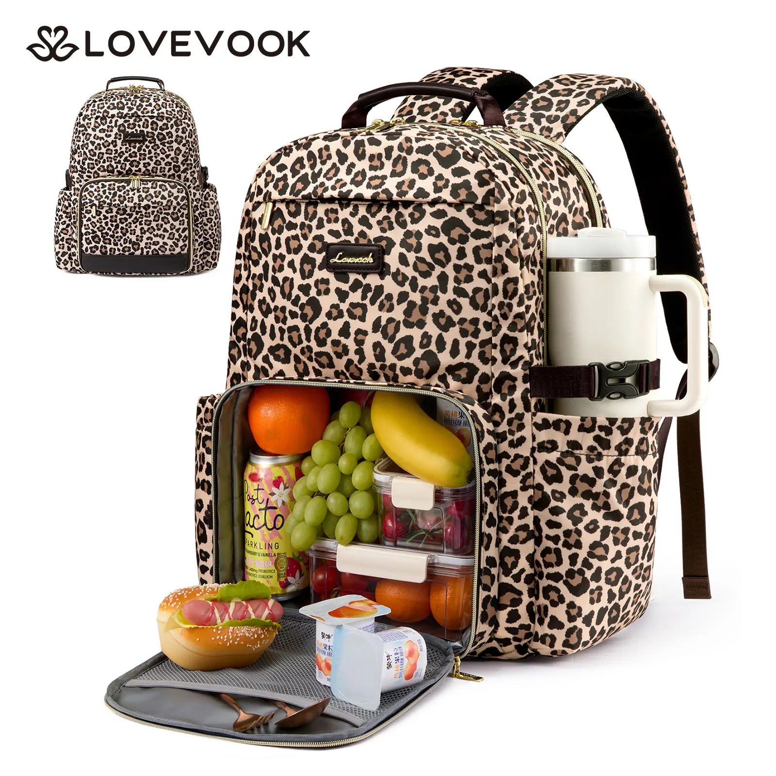LOVEVOOK Lunch Backpack with Lunch Compartment,15.6 Inch Laptop Work Travel Insulated Cooler Backpack,Waterproof College Teacher Lunch Bag Box with Tumbler Holder,Gifts for Men Women