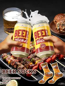 Colorful Beer Socks with Fun Lettering and Beer Mug Pattern, Unisex Mid-Calf Socks for All Seasons, Creative Gift Box for Beer Lovers