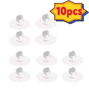 10 Transparent Door Handles, Self-Adhesive Drawer Pulls, Brushed Metal Ends, Furniture Door Decor Hardware, Suitable for Wardrobes