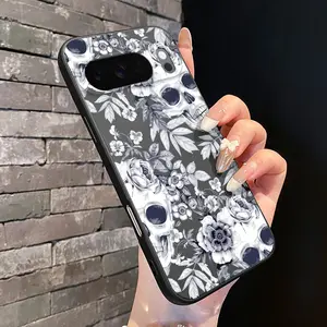 Rounded Edge Phone Case for Google Pixel 10 9 XL 8 7 Pro A  Skull Floral Symphony Pattern Shockproof Liquid Silicone TPU Bumper Drop Protection Cover Smartphone Casing