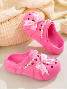 Girl's Fashionable Bowknot Design Slippers, Casual Comfortable Breathable Hollow Out Slippers, Non-slip Slippers for Indoor & Outdoor Wear, Bowknot Design Slides