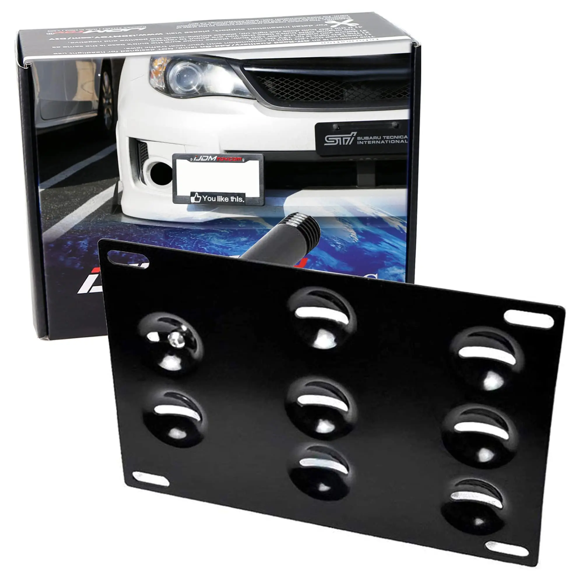 iJDMTOY No Drill Front Bumper Tow Hook License Plate Mounting Bracket Adapter Kit For 2008-2014 Subaru WRX and WRX Sti