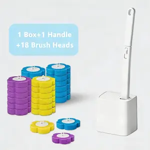 Disposable Toilet Brush Set with 18 Refills & Wall-Mount Holder for Toilet Sink Bathtub Drain Urinal Wash Basin Comprehensive Bathroom Cleaning System Plumbing Tool