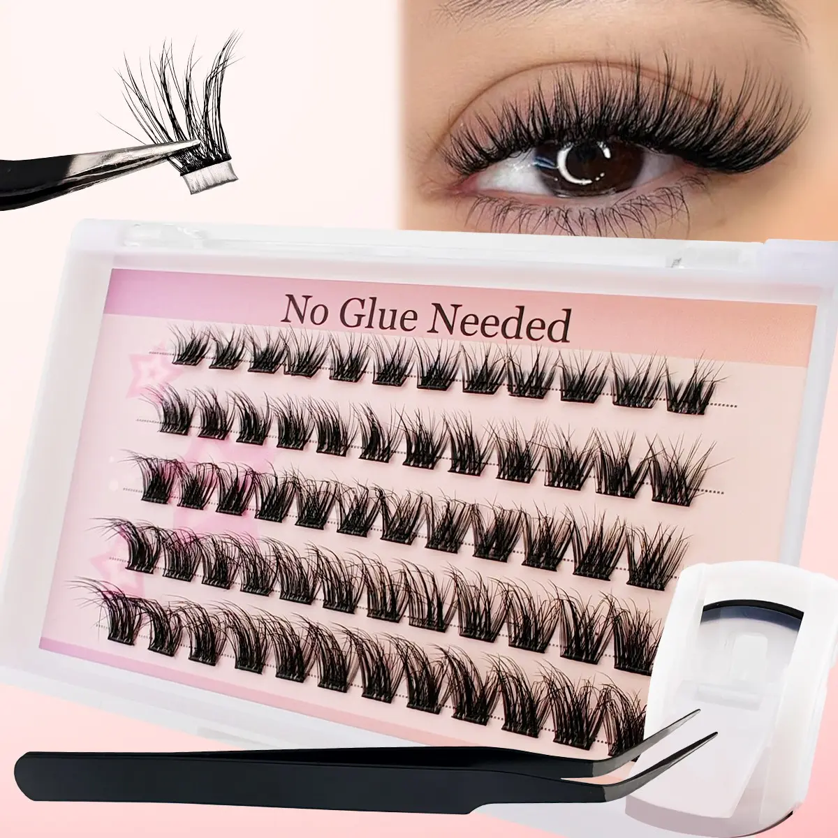 60 Pairs Self-Adhesive False Eyelashes, 3-In-1 Set with Lash Curler & Tweezers, Mixed Lengths 8-16mm, Waterproof, Cosplay, Travel-Friendly, Makeup