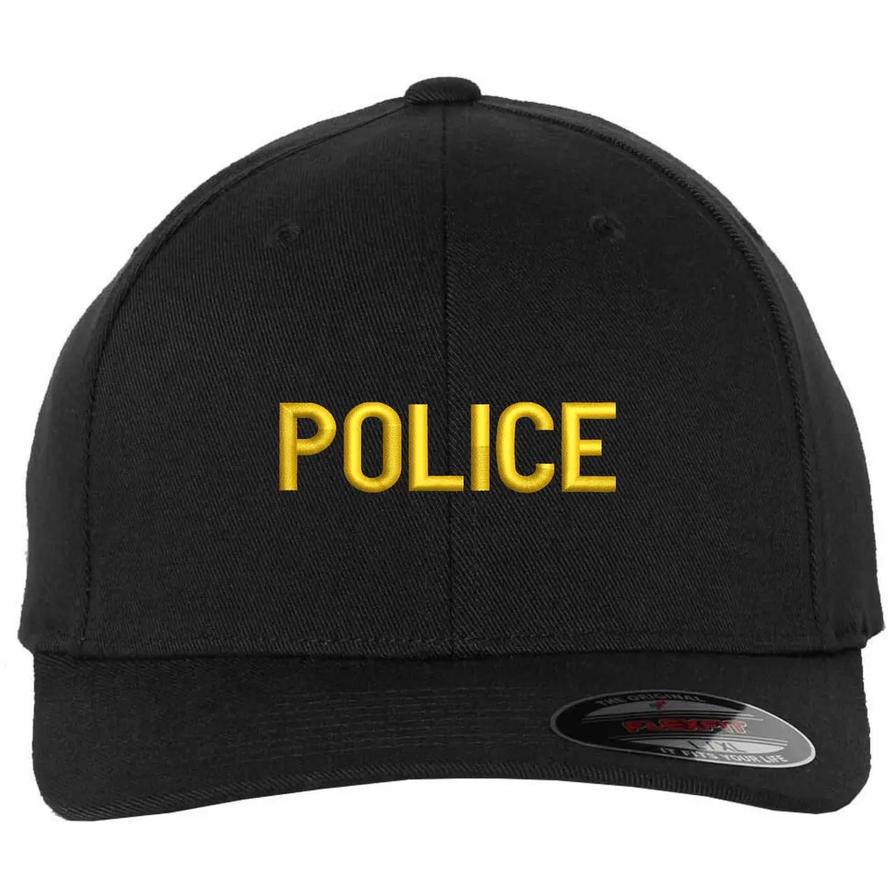 Police Flexfit Hat, Structured Polyester Cap for Law Enforcement & Security Guards - Text Embroidery, Buckleless Fit in 2 Sizes, Two Sizes, Uniform Wear