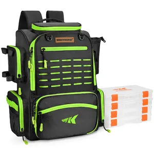 KastKing Bait Boss Fishing Tackle Backpack with Rod Holders-4 Tackle Boxes-Rain Cover,43L Large Storage for Fishing Gear