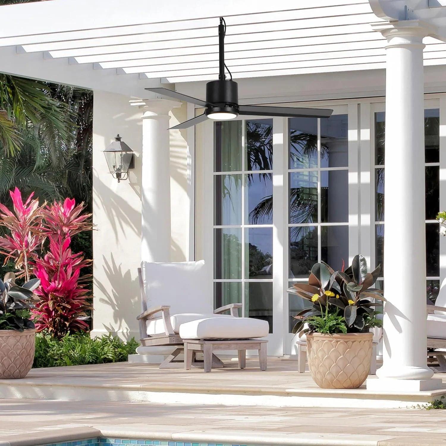 42" Outdoor/Indoor Ceiling Fan with Light | IP65 Waterproof Black | Remote & Convenient Hanging Hook