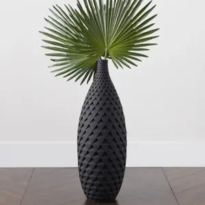 Z Gallerie Cairo Floor Vase-Matte Black Resin Flower Design Decoration Living Room Home Decorative Vase