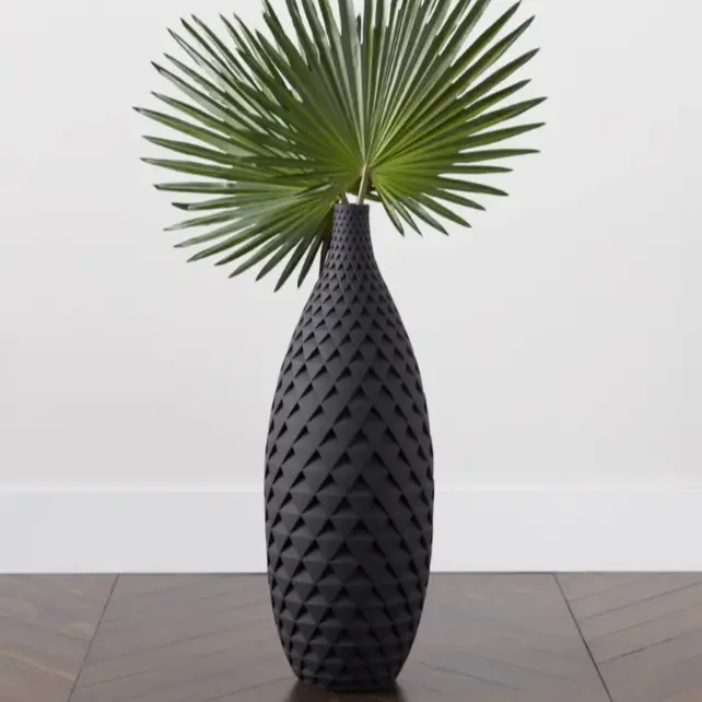 Z Gallerie Cairo Floor Vase-Matte Black Resin Flower Design Decoration Living Room Home Decorative Vase Modern Plant Vase Modern Ceramic Vase Centerpiece Vase