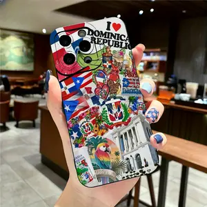 Phone Case - A brightly designed phone case with the flag and logo of the Dominican Republic, suitable for Iphone 11 to 16 Pro Max Plus, made of lightweight, shock-resistant material, ideal for travel