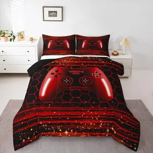 Gamer Comforter,Bedding Set for Boys,3D Burgundy Red Gaming Comforter Set for Kids Teens Men,Game Console Quilt Bed Set
