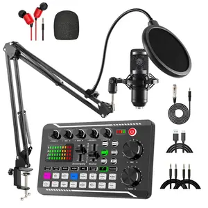 F998 Podcast Equipment Set, Gaming Audio Mixer, USB Rechargeable Podcast Microphone Kit, Streaming Podcast Microphone Starter Kit