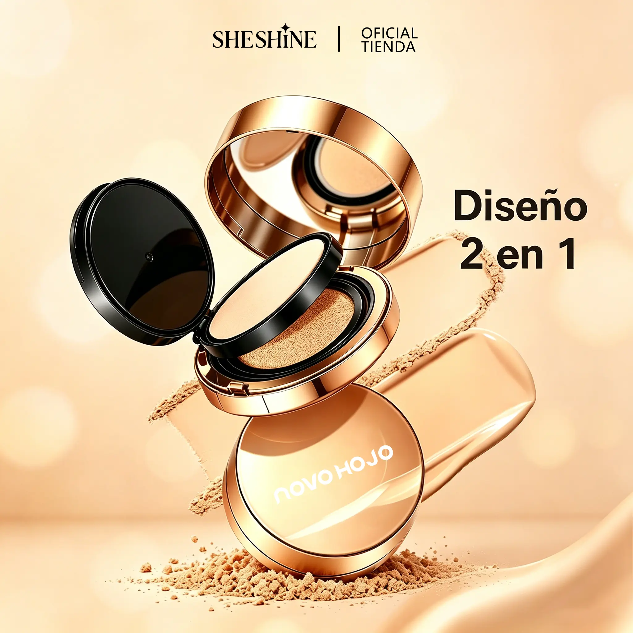 SHESHINE NOVO 2-in-1 Cushion BB Cream & Compact Powder Foundation - Moisturizing Sun Cushion, SPF 35+ Protection, Hyaluronic Acid, 30-Second Radiant Skin, Shine Control for Oily Skin Makeup, SPF Makeup BB Cream, Bb Cream With Spf, 30S Shine Fix