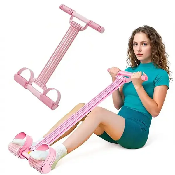 Pink Adjustable Detachable Pedal Stretch Bands,  Fitness Equipment, Portable Strength Training Gear for Home Gym Full-Body Workouts, Sit-Ups, Yoga chair