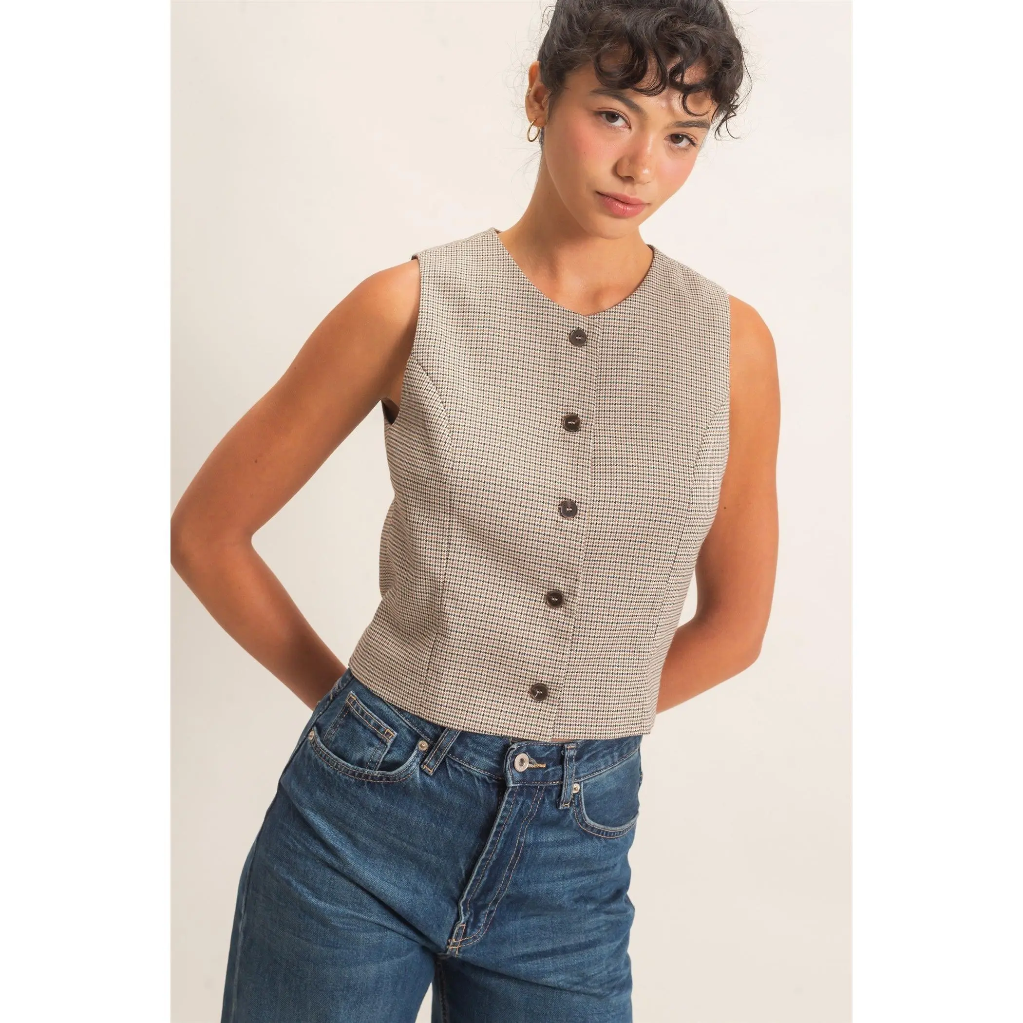 HF Houndstooth Buttoned Vest