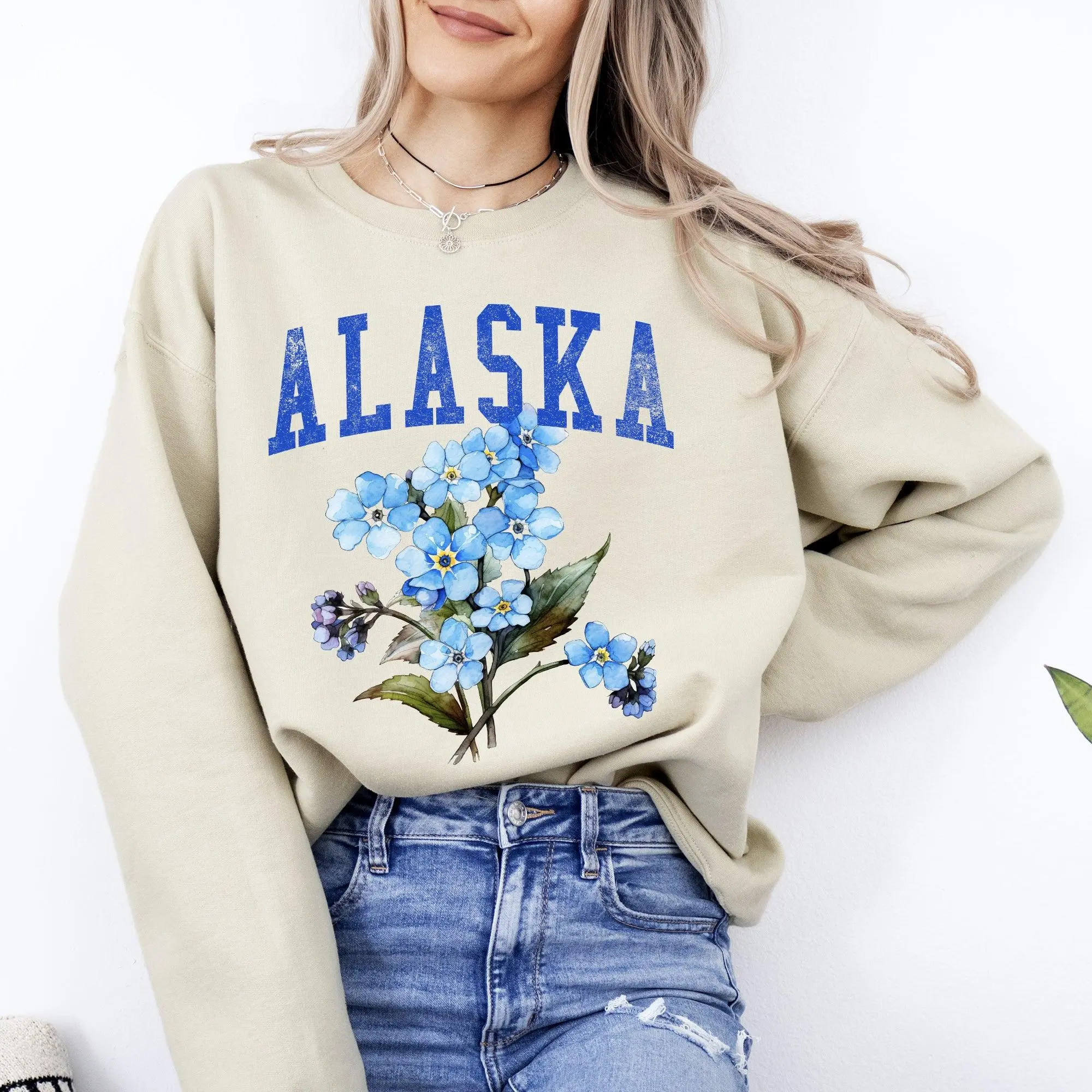 Alaska State Flower Sweatshirt, Crew Neck, Women's, Crewneck
