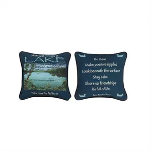 212 MAIN Reversible Lake Scene Jacquard Weave Square Pillow - Manual Woodworkers and Weavers "Advice From The Lake" Tapestry, 12.5x12.5 in, Recycled Fiber Filled, Poly Blend, Outdoor Furniture Accessory