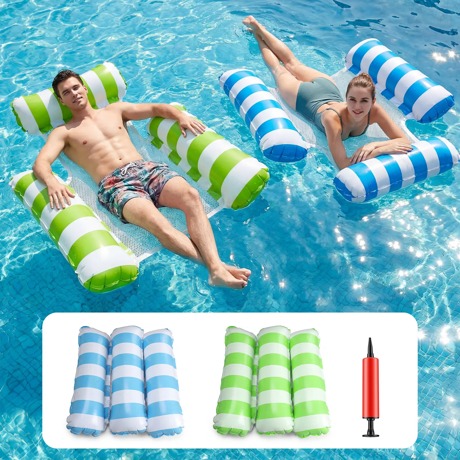 2-Pack Inflatable Pool Floats Adults , Thick Pool Floaties Heavy Duty, Non-Stick PVC Rafts Chairs with Mesh Seat,Hammock Noodles Lounger for Summer Pool Partyty & Lake Beach
