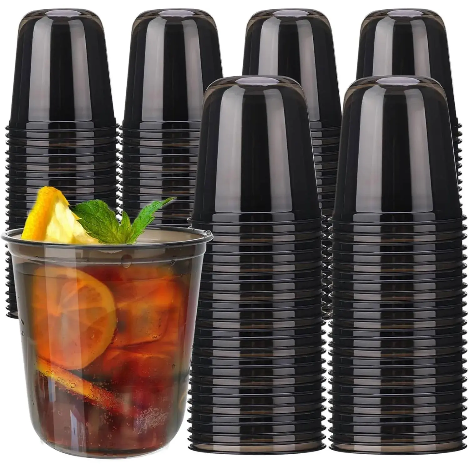 100pcs 12oz Disposable Stemless Glasses,PET Disposable Drinking Cups,Cold Party Clear Plastic Wine Glasses for Parties Birthday,Wedding,Meeting,Christmas Party Supplies. (Black)