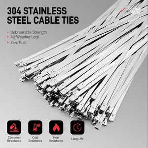 100PCS Heavy Duty 304 Stainless Steel Zip Ties 11.8" UV Resistant Rustproof Self-Locking Cable Ties 200 Lbs Strength for Industrial Automotive Farm Outdoor Use