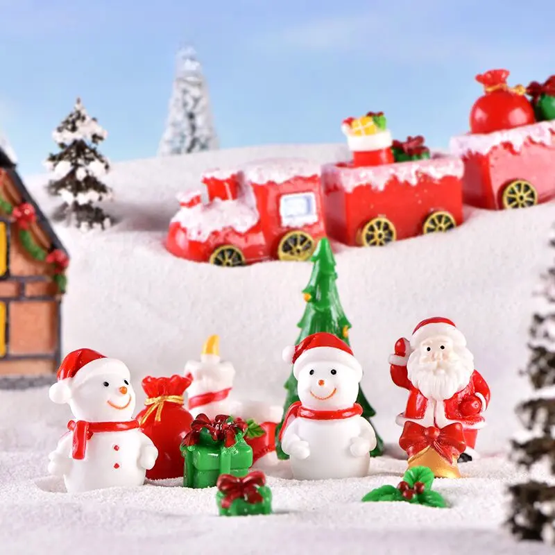 22-Piece Set New Santa Claus Snowman Miniature Snow Scene Train Box Christmas Socks Small Gifts Bells Resin Ornaments