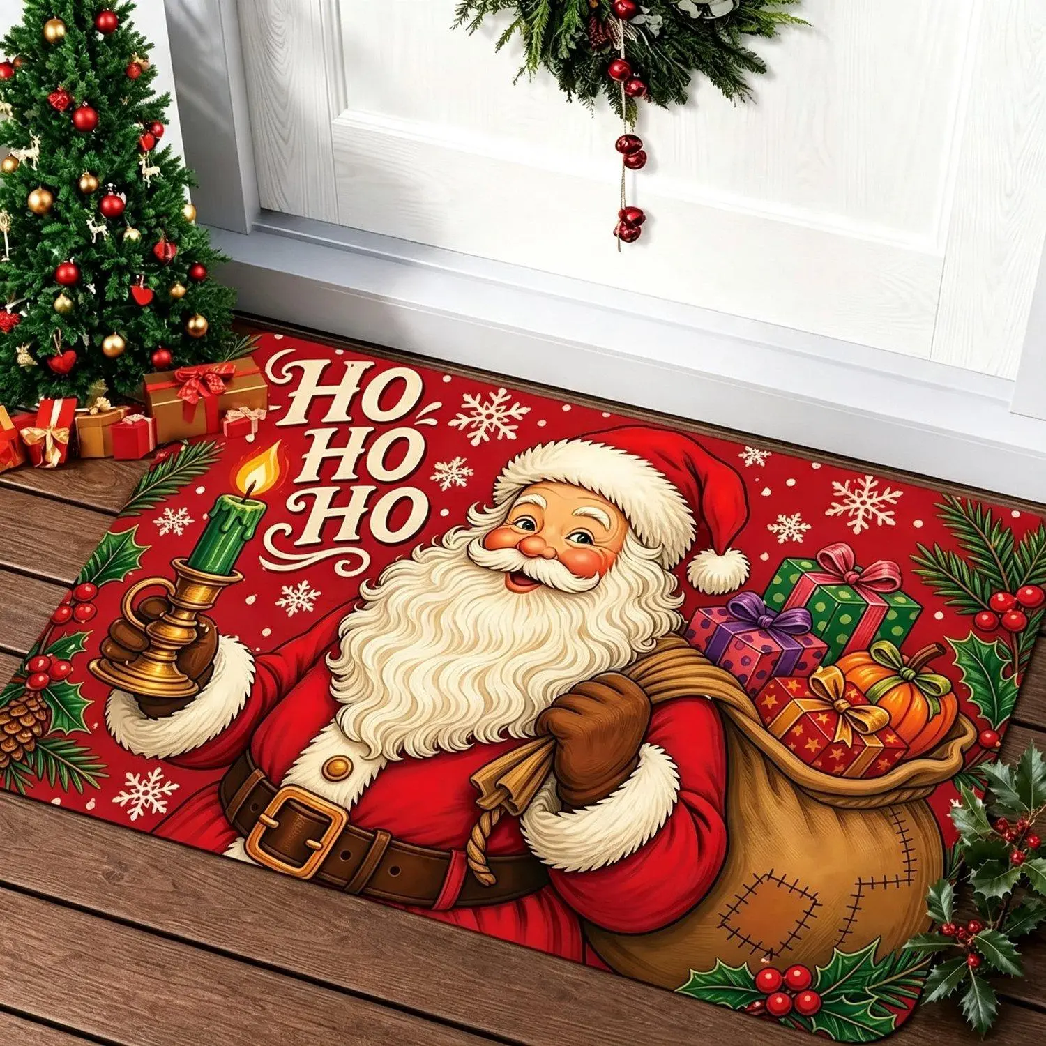 1pc Santa Claus Cartoon Doormat, Christmas Entryway Foyer Mat, Non-slip Machine-washable Easy-to-clean Polyester Mat, Suitable for Home and Outdoor Decoration, Ideal for Entryways, Bedrooms, and Balconies, a Gift Home