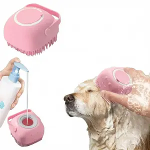 1Pc Pet Bath Brush, Silicone Massage Rubber Grooming Tool with Shampoo Storage for Dogs and Cats, Pet Grooming Supplies
