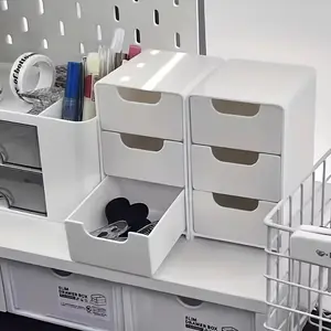 3-Tier Chic Desk Organizer with Drawers - Portable Divider Box for Office Supplies, Jewelry Storage - Office Desk Accessory