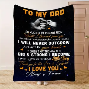 1Pc "To My Dad" Flannel Blanket - Black With Orange & White Text, Soft Warm Quilted Throw For Father’S Day Gift, Camping, Travel, Home Decor - Machine Washable All-Season Cozy Gift For Dad, Heartfelt Message Design |   Durable Quilter Fabric, Dad Gift