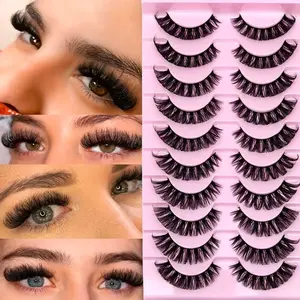 10 Pairs Russian Volume False Eyelashes, Natural Fluffy Squirrel Fur Texture, 6-16mm Mixed Lengths, Reusable and Comfortable, Perfect for Parties