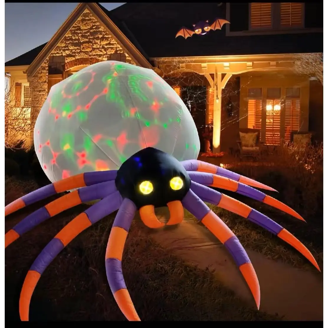 8ft Blow Up Spider with LED Lights - Halloween Decorations for Outdoor Use