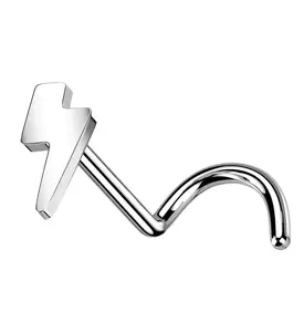 Lightning Bolt Titanium Threadless Nose Screw Ring