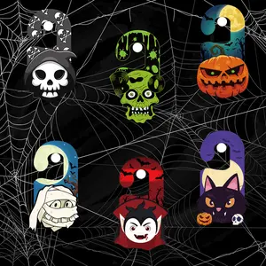 6pcs Halloween Paper Door Hangers, Witch Pumpkin Skull Design, Party Decoration Props, Halloween Door Signs, Halloween Decorations