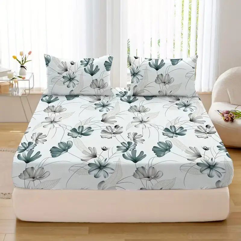 Three-Piece Fresh Small Floral Bedding Set, Includes 1 Fitted Sheet + 2 Pillowcases, Soft Fabric, Soft Comfy Bedding, Classic Design, Suitable for All Seasons, Floral Sheets, Decorative Bedsheet Sets
