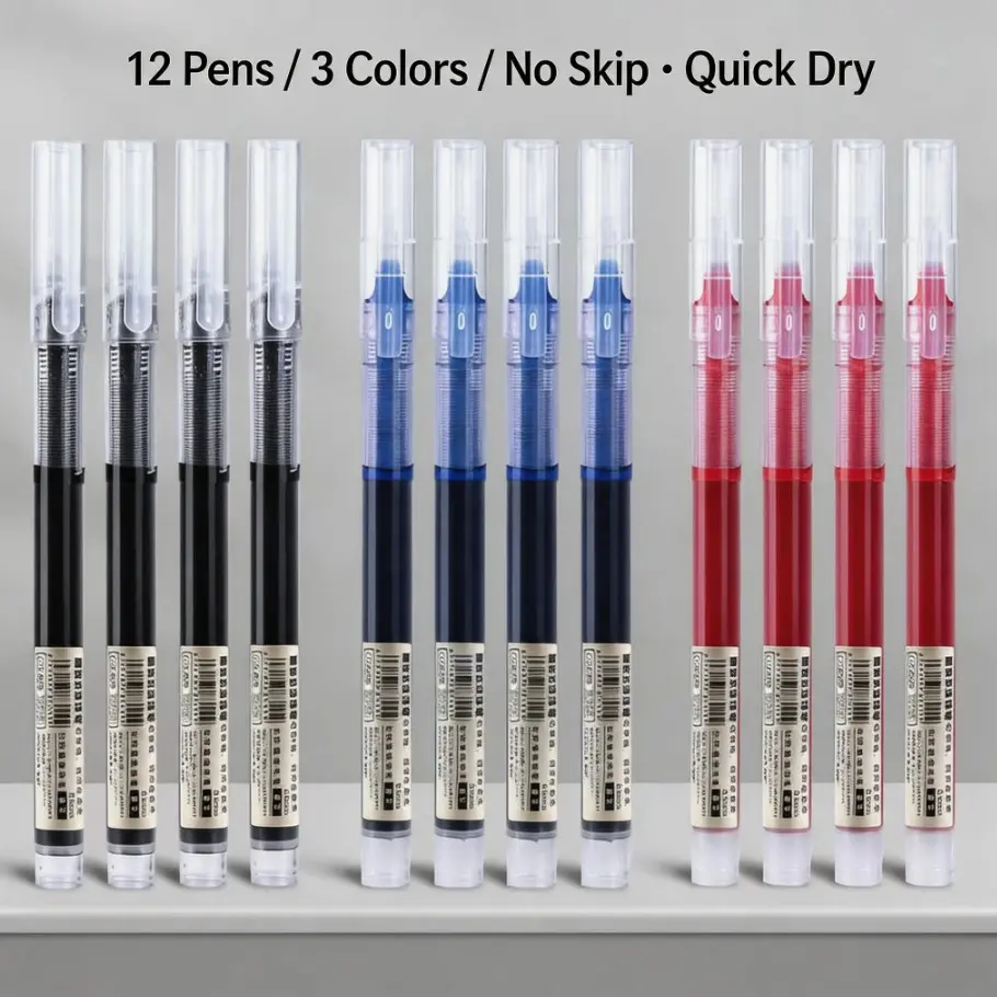 12 Pack quick drying ballpoint pens, Rollerball pen set, Ballpen Set, 0.5mm Fine Point Black Blue Red, Smooth Writing Pens for School Office Supplies, Back to School Gift, Ballpoint Pen Gifts, Stationery Writing Tools, Office Stationery Supplies