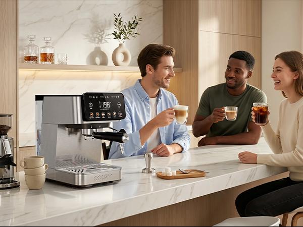ecozy 2-in-1 Espresso Machine - LED Touch Screen, 20 Bar Pump, Home Coffee Bar, All in One with Drip Coffee, Hot Water and Milk Frother,  Stainless Steel Coffee Maker, Brezzano Core Series Coffee Machine for Cappuccino, Latte, Americano, tiktokshopsp summ