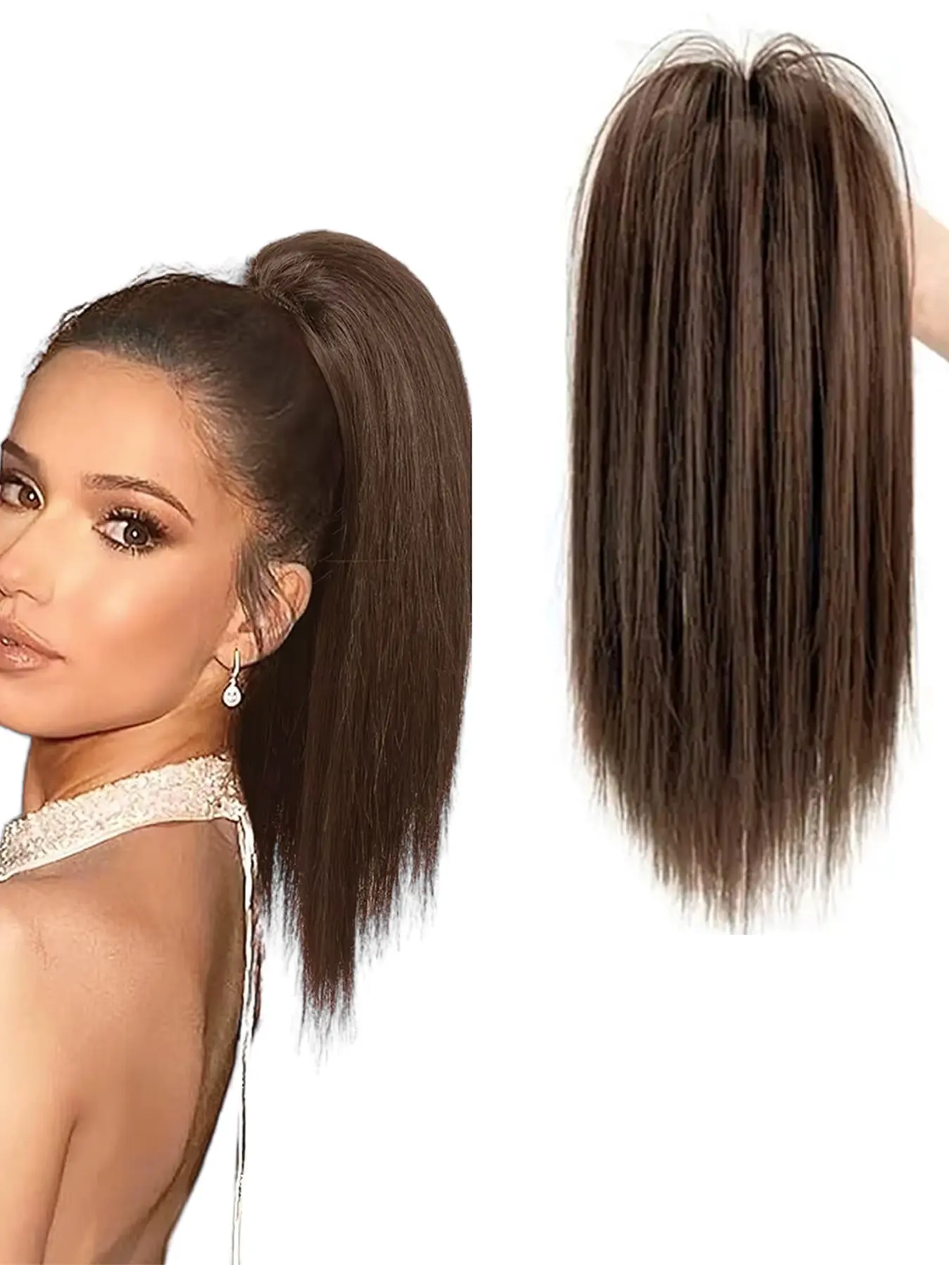 straight synthetic ponytail extension clip in ponytail straight short ponytail clip in hair extension short straight hair natural volume easy to wear heat resistant fiber Synthetic Hair Piece for all occasions, Synthetic Ponytail Hairpieces