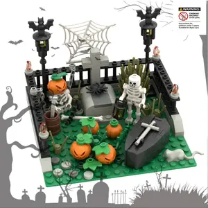 Halloween Graveyard Building Blocks Set, Scene Ghost Skulls, Pumpkin, DIY Toy Holiday Gift, Unisex Construction Kit