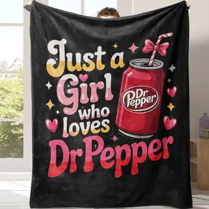 Countdown Sale! Dr. Pepper Sweet Cool Girl American Style Flannel Slogan Print Blanket,weighted blanket， Vintage Warm Decorative Throw, Perfect Gift for Friends and Family