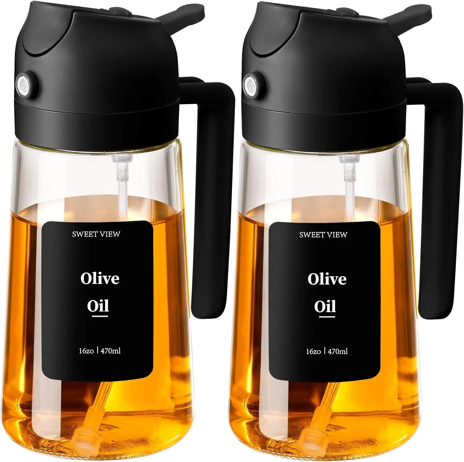 2 counts 16 oz Glass Oil Spray Bottle, 2-in-1 Olive Oil Sprayer and Kitchen Cooking Oil Dispenser, Oil Bottles for Kitchen, Glass Oil Pourer with 470 ml Aroma Mist Spray and Pour Design for Home Use Kitchenware #GLOBAL PICKS reusable oilspray