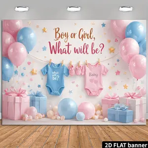 2D Flat Banner Polyester Photography Backdrop, HD Digitally Printed Soft Lightweight Foldable Background Cloth with Pink and Blue Gender Reveal Theme, for Expecting Parents' Party Decorations, Photo Booth Props, and Event Backgrou