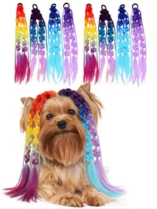 Rainbow Gradient Twist Long Realistic Hairband Tail Hair Tie, All Seasons Dual Color Bubble Lantern Braid, Role Play and Music Festivals